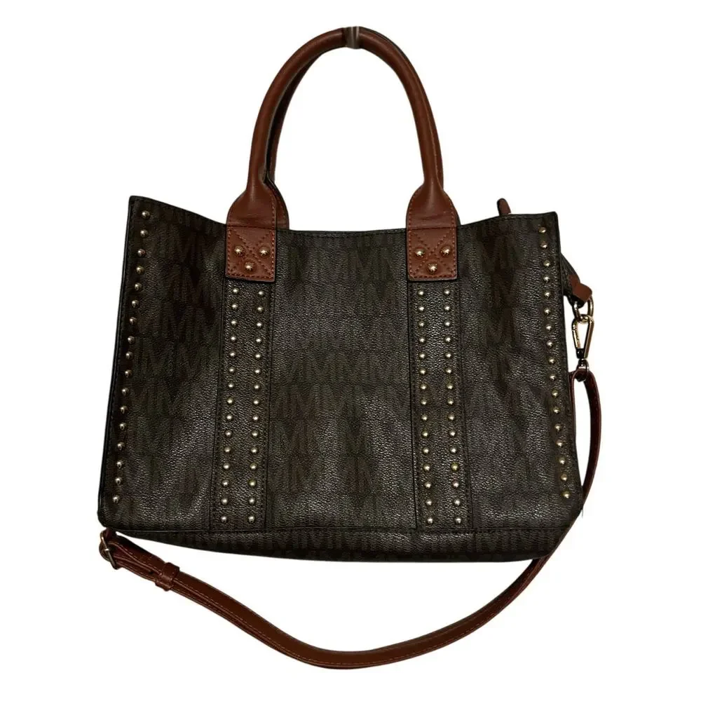 M Marco Collection Brown Monogram 3 pc Set Crossbody Purse Wristlet